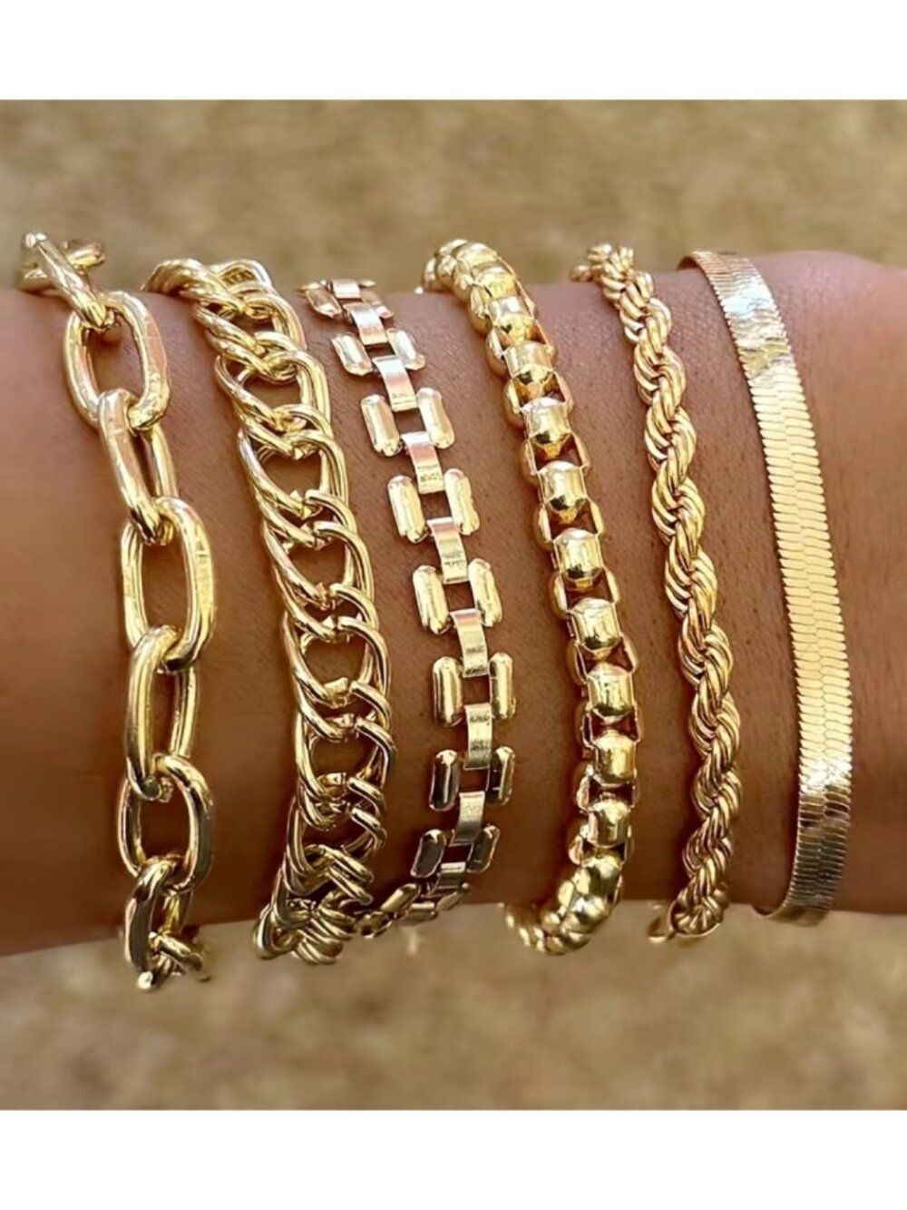 NWT Minimalist 14K Gold Plate 6pc Stacking Bracelets Boho Chic
